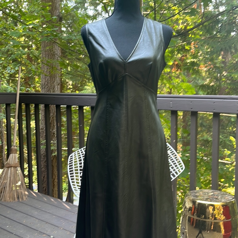 Olive green faux leather dress